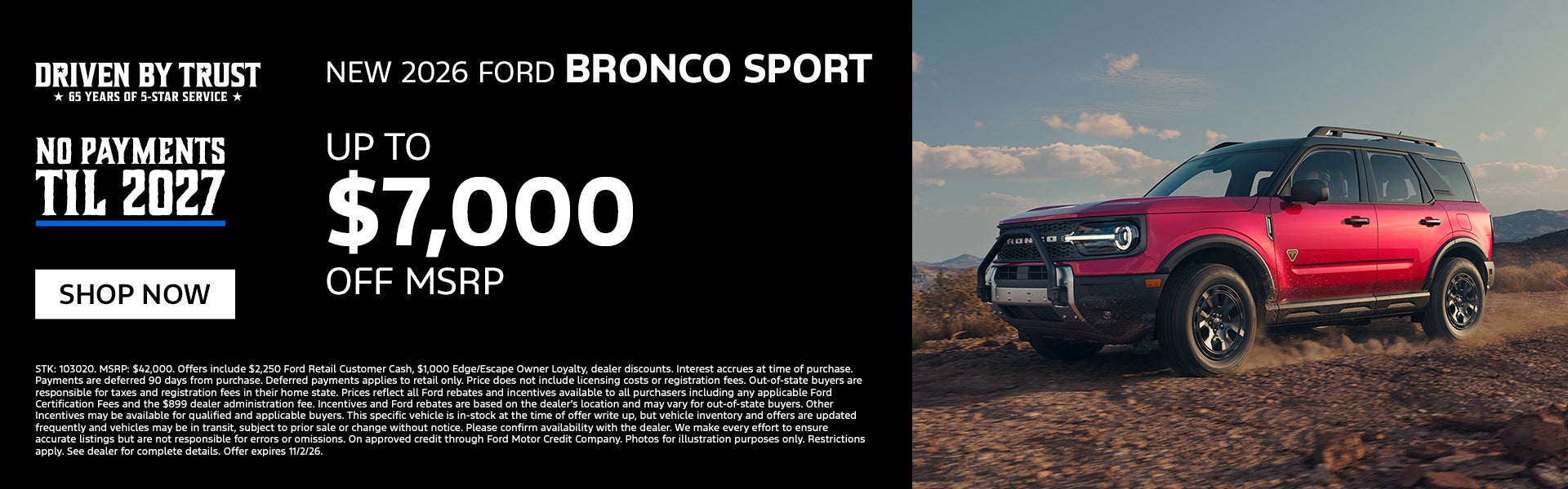 New 2026 Ford Bronco Sport Up to $7,000 OFF MSRP