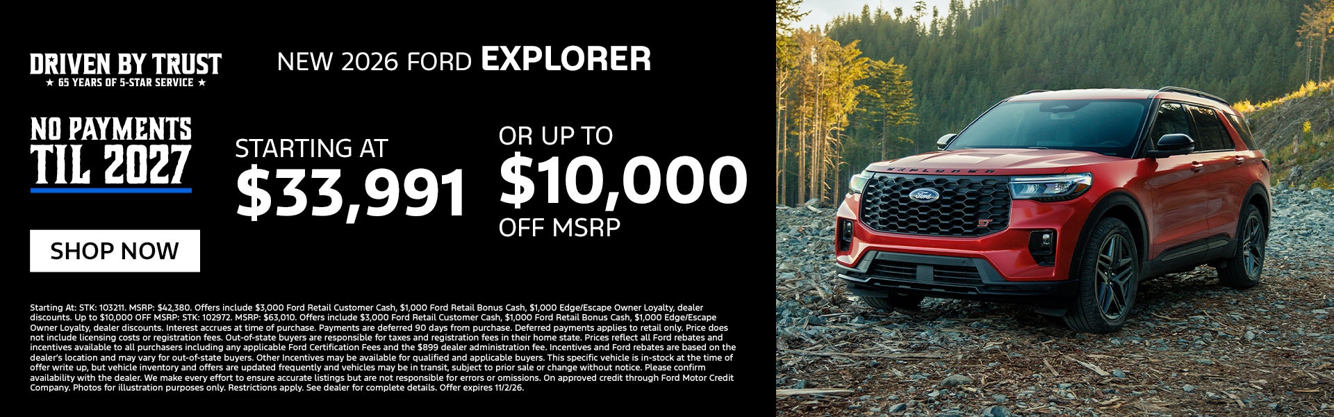 New 2026 Ford Explorer Starting at $33,991